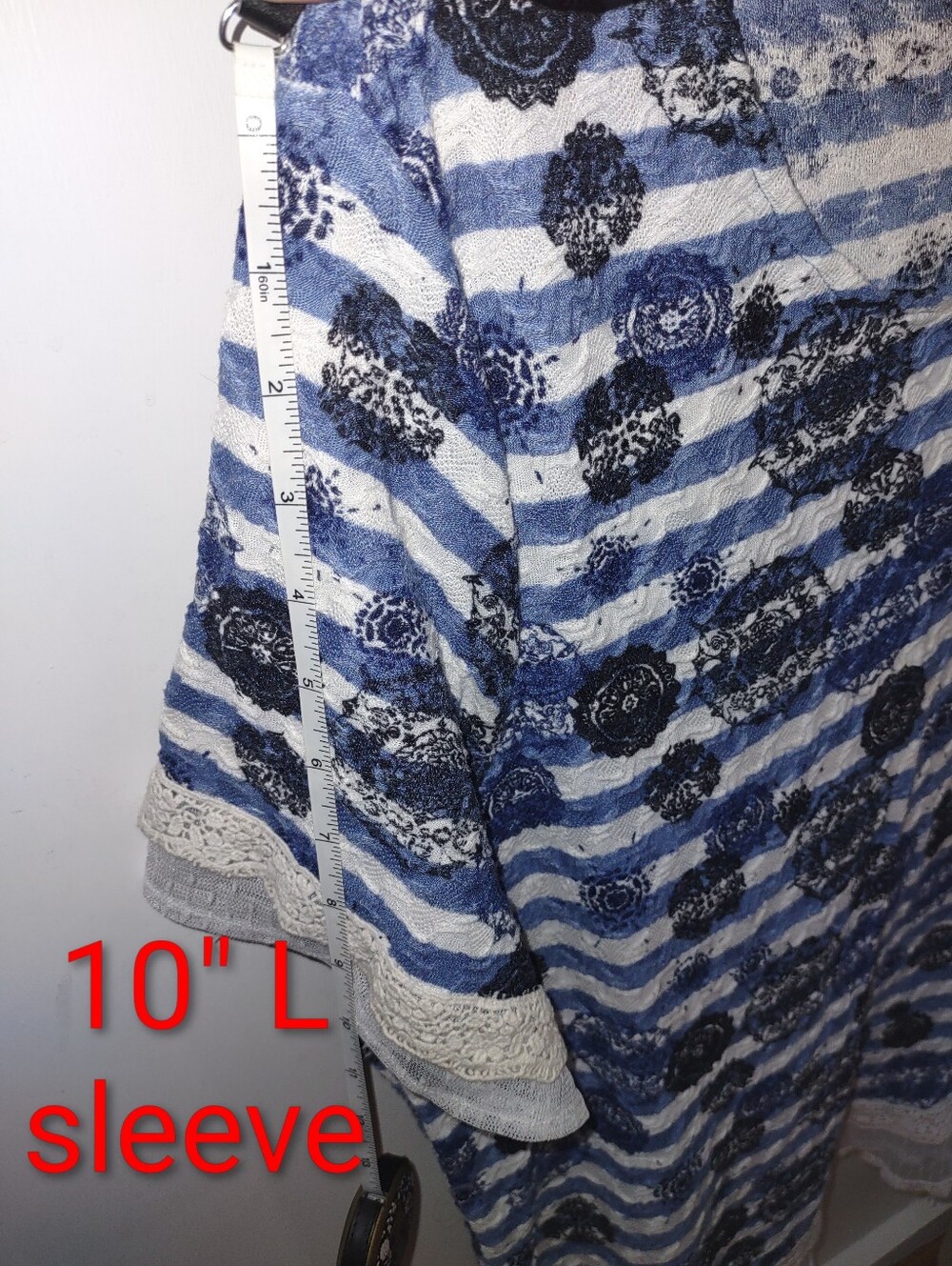 Blue & White Striped Lace Trim Embellished Tunic Top Plus Size 1X - Picture 4 of 13